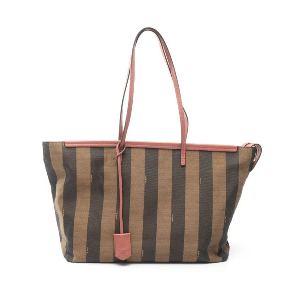 Fendi Pecan Tote Bag Canvas Leather Brown